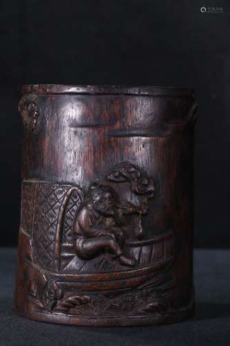 An Agarwood Figure-Story Brush Pot