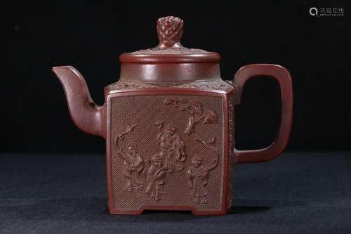 A Zisha Teapot Of Figure-Story Carving