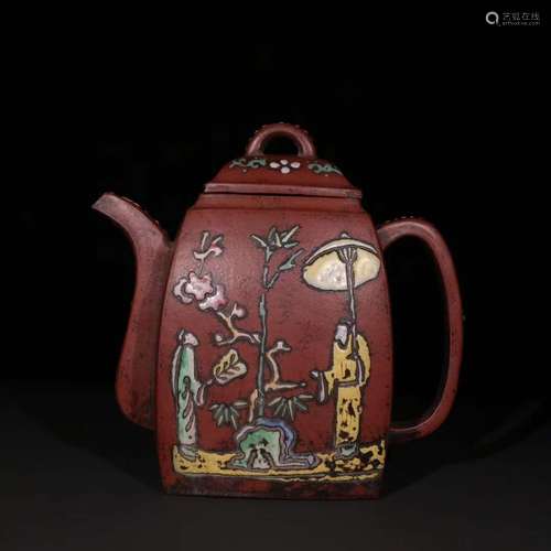 A Zisha Teapot Of Figure-Story, Jingxi Huafeng Xiang Mark