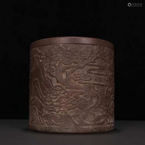 A Zisha Brush Pot Of Floral Pattern