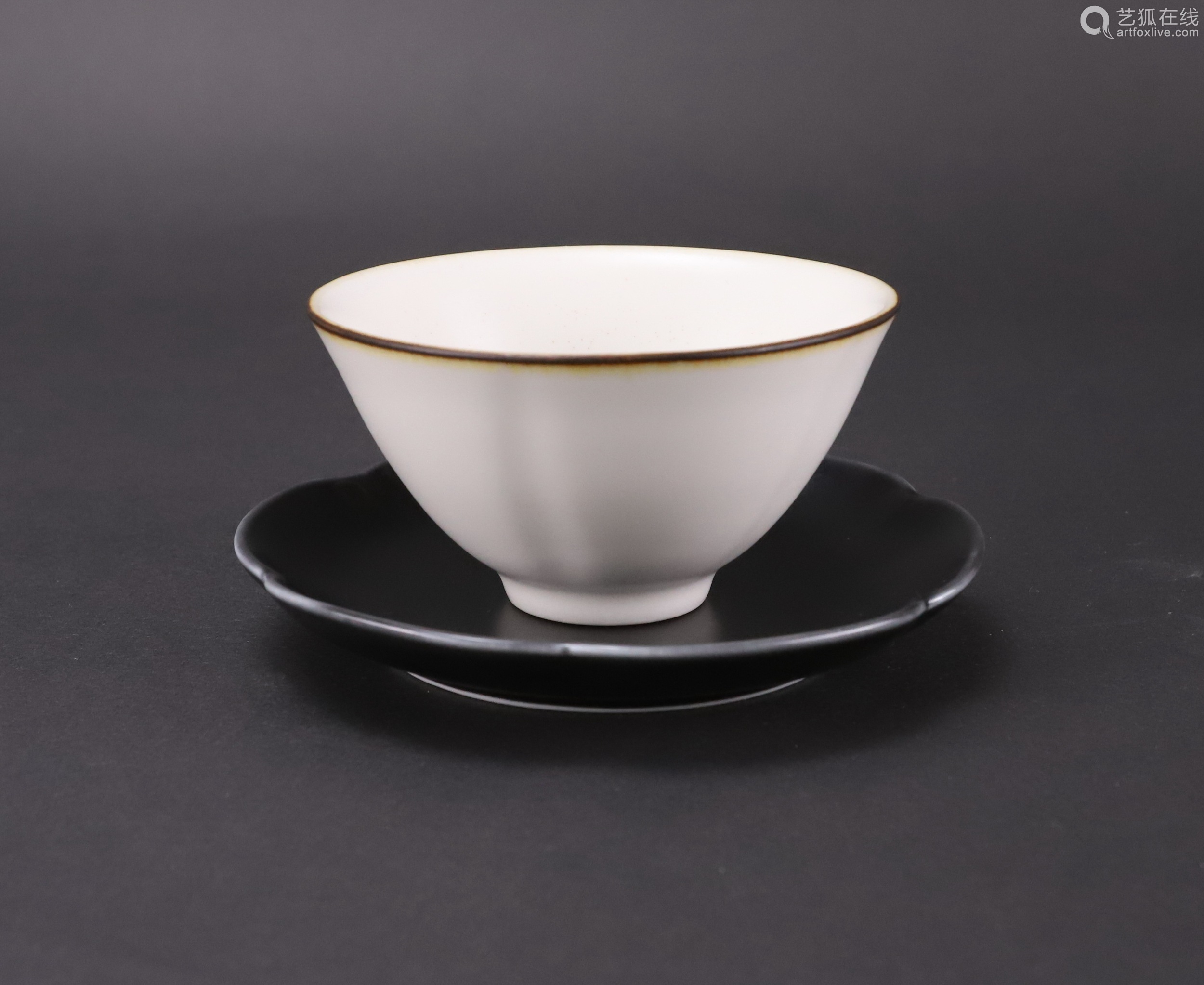 6868lots16968白瓷杯紫釉杯托