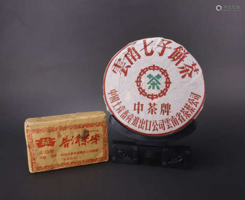 90年代中茶七子茶餅+2002大益茶磚(生茶)