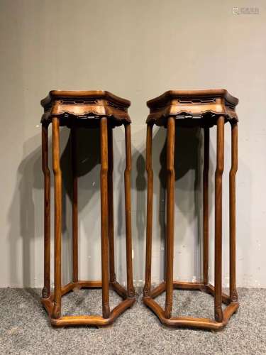 pair of chinese huanghuali hexagonal flower stands