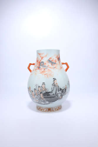 chinese famille rose porcelain pot with figure pattern
