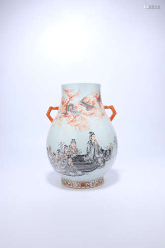 chinese famille rose porcelain pot with figure pattern