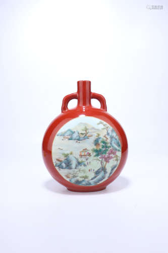 chinese famille rose porcelain moonflask with flower pattern
