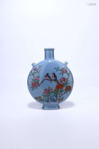 chinese azure glazed famille rose porcelain vase
