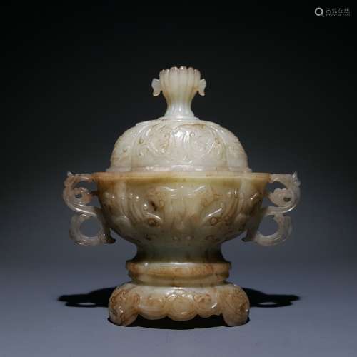 chinese carved hetian jade incense burner