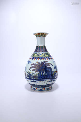 chinese wucai porcelain vase with plantain leaf pattern