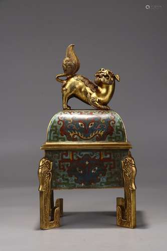 Gilt Bronze Cloisonne Beast Carved Censer