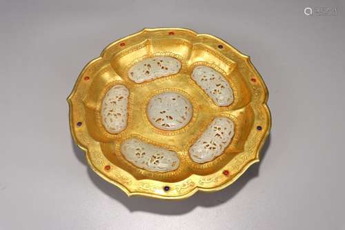 Gilt Bronze Plate With Hetian Jade