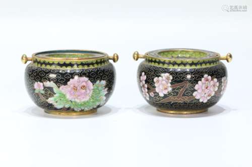 Pair Of Cloisonne Floral Jars