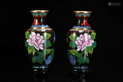 Pair Of Cloisonne Floral&Bird Vases