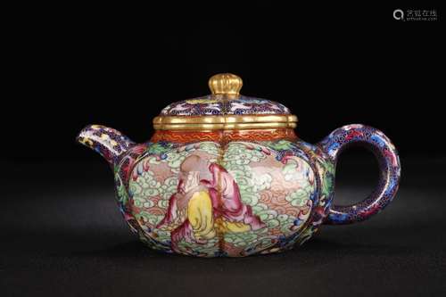 Zisha Enameled Gilt Pot