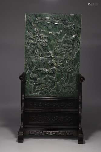 A Rosewood Story&Landscape Screen With Hetian Jade