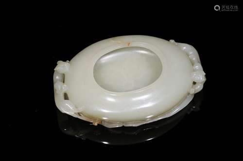 Hetian Jade Dragon Carved Brush Washer