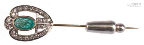 Reversnadel 750er GG/WG, Smaragd von 0,81 ct., Brillanten von 0,27 ct. Maße 4,6 x 1,4 cm,Ge