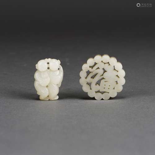 LOT OF 2, A GROUP OF CHINESE WHITE JADE CARVING