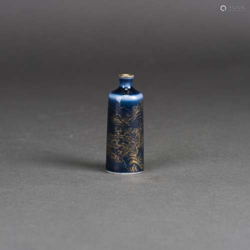 A CHINESE GILT-DECORATED BLUE GLAZE SNUFF BOTTLE