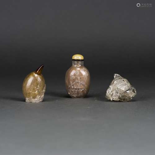 LOT OF 3, A GROUP OF CHINESE CRYSTAL SNUFF BOTTLES