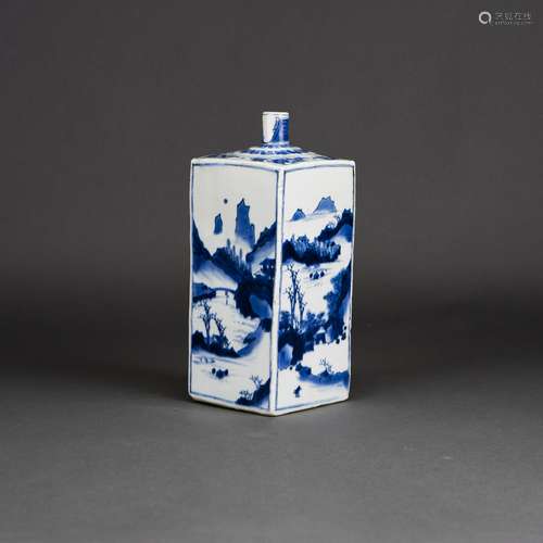 CHINESE BLUE AND WHITE SQUARE 'LANDSCAPE' VASE