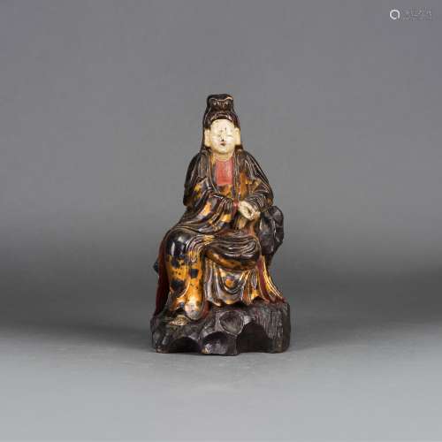 A CHINESE LACQUERED FIGURE OF GUANYIN