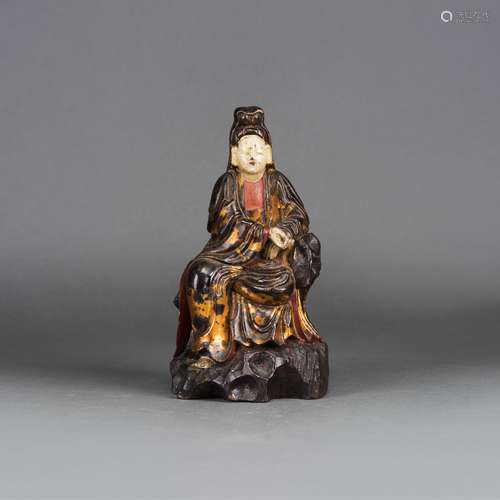 A CHINESE LACQUERED FIGURE OF GUANYIN