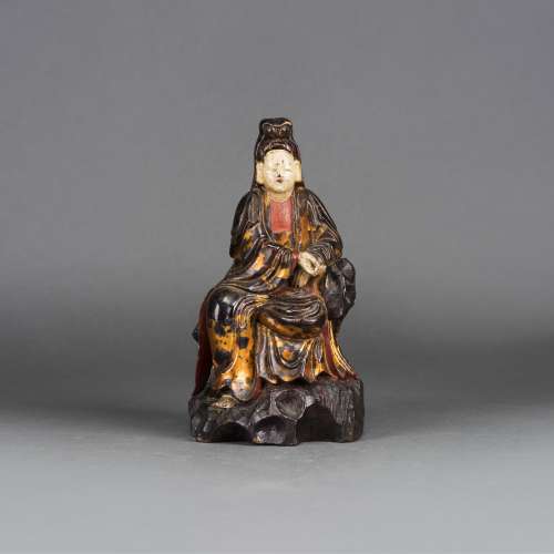 A CHINESE LACQUERED FIGURE OF GUANYIN