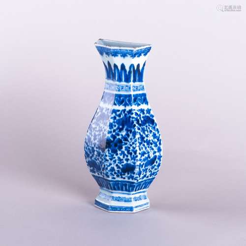 A CHINESE BLUE AND WHITE WALL VASE