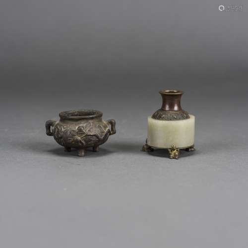 TWO CHINESE MINI BRONZE CENSERS