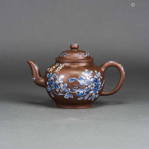 A CHINESE PAINTED ZISHA TEAPOT