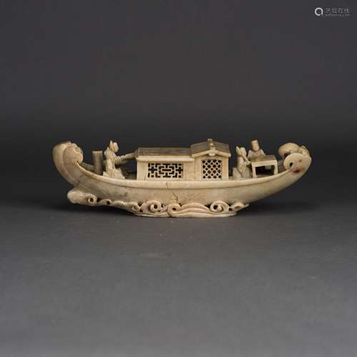 A CHINESE CARVED SHOUSHAN SOPASTOPM BOAT