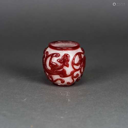 A CHINESE RED-OVERLAY 'DRAGON' GLASS WATER POT