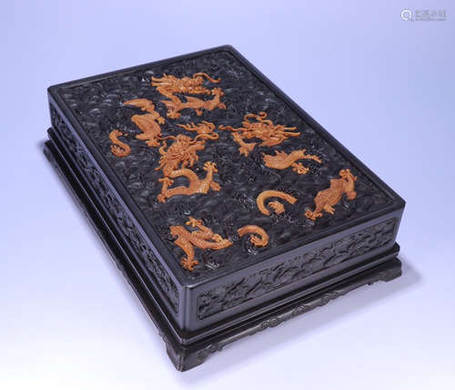 HUANGYANG WOOD BOX CARVED WITH DRAGON PATTERN