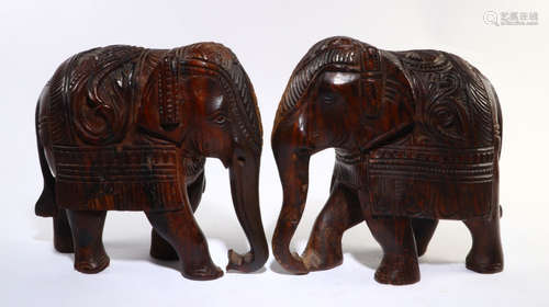 PAIR OF RED WOOD ELEPHANT PENDANT