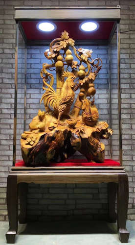 YABAI WOOD ORNAMENT CARVED WITH ROOSTER