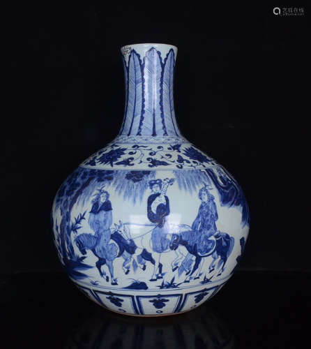 BLUE&WHITE BOTTLE VASE GLAZE PAINTED WITH FIGURE STORY