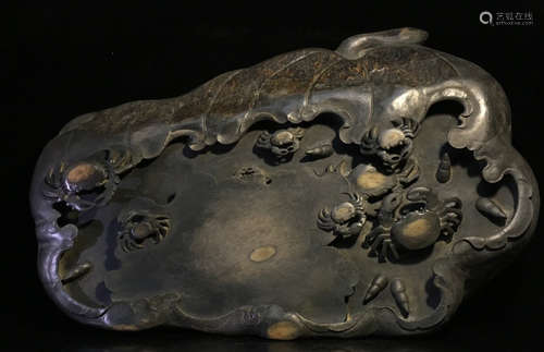 INK SLAB CARVED WITH CRAB