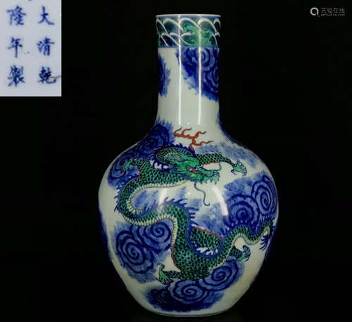 QIANLONG MARK DOUCAI GLAZE BOTTLE VASE