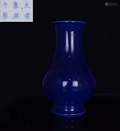 KANGXI MARK BLUE GLAZE PAINTED VASE