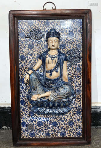 BLUE&WHITE GLAZE PAINTED BUDDHA