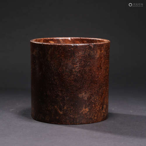 A  RED ROSEWOOD BRUSH POT