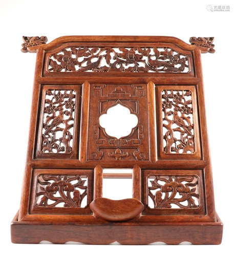 HUANGHUALI WOOD SHELF CARVED WITH FLOWERS AND BIRDS