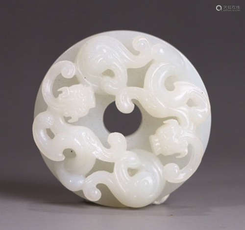 HETIAN WHITE JADE BI CARVED WITH BEAST