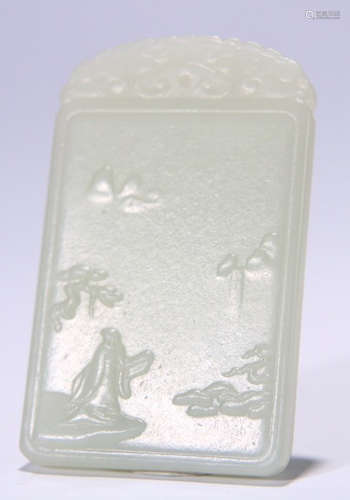 HETIAN JADE TABLET CARVED WITH FIGURE