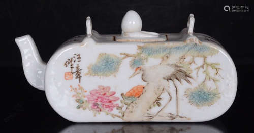 FAMILLE ROSE GLAZE POT PAINTED WITH CRANE