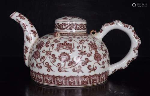 RED&WHITE GLAZE POT WITH FLOWER PATTERN