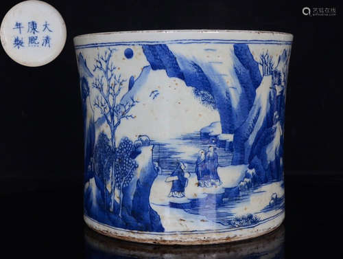 DAQINGKANGXINIANZHI MARK BLUE&WHITE GLAZE BRUSH POT