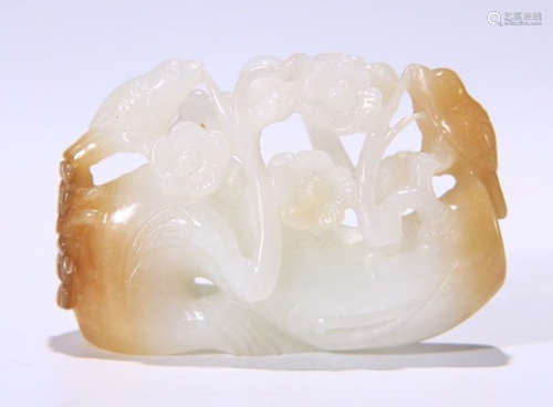 HETIAN WHITE JADE PENDANT CARVED WITH FLOWER&BIRD