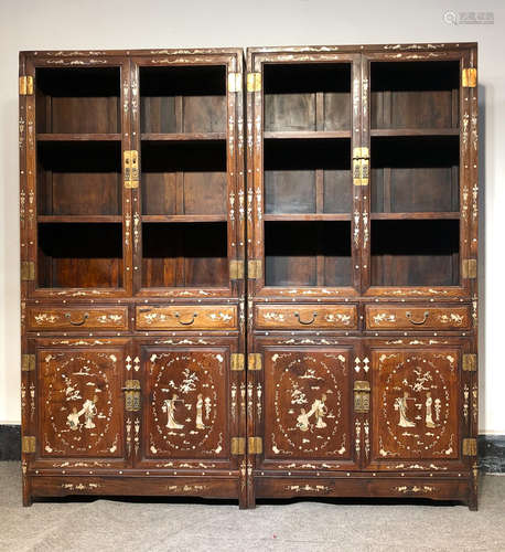 HUANGHUALI WOOD CARVED CABINET EMBEDDED WITH SHELL